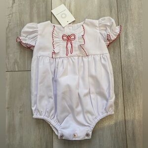 NWT The Proper Peony White Ruffled Embroidered Bow Angelica Bubble Romper 3M